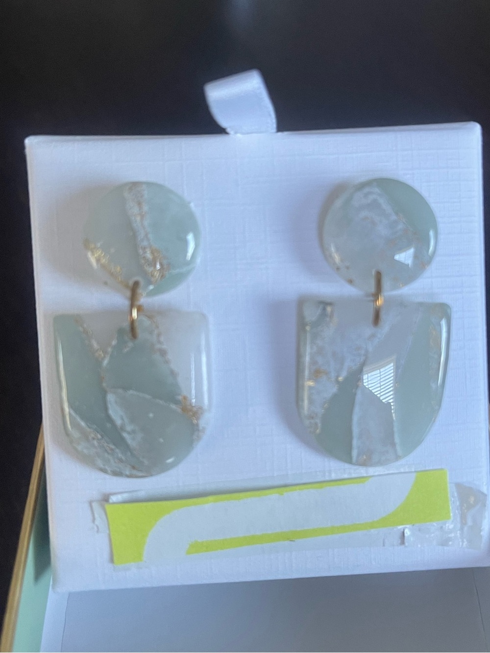 Gold-Accent Seafoam Green Resin Drop Earrings